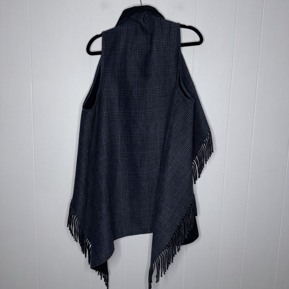 Talbots Women’s Plaid Wrap Vest Fringe Trim Blue Size XS/S NWT - Picture 3 of 5
